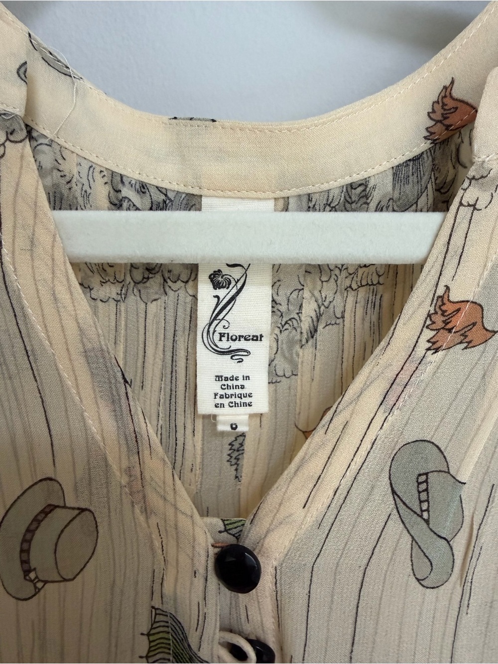 Anthropologie Floreat Pouring Rain Umbrellas Peasant Blouse Fall size 6 - Picture 2 of 5